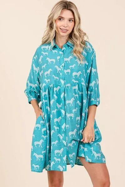 Hazel Blues® |  Mittoshop Zebra Print Button Down Shirt Mini Dress
