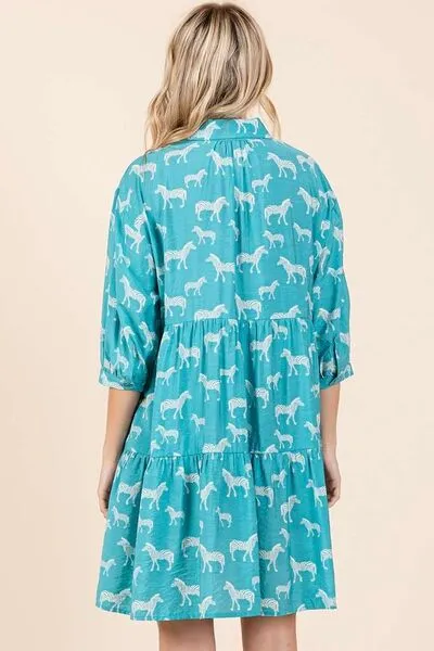 Hazel Blues® |  Mittoshop Zebra Print Button Down Shirt Mini Dress