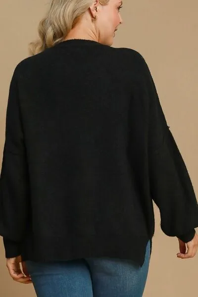 Hazel Blues® | Umgee Side Slit Wool Blend Round Neck Sweater