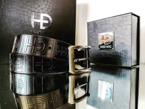 HEED NYC Classic Black Genuine Leather "HD" Embossed Belt