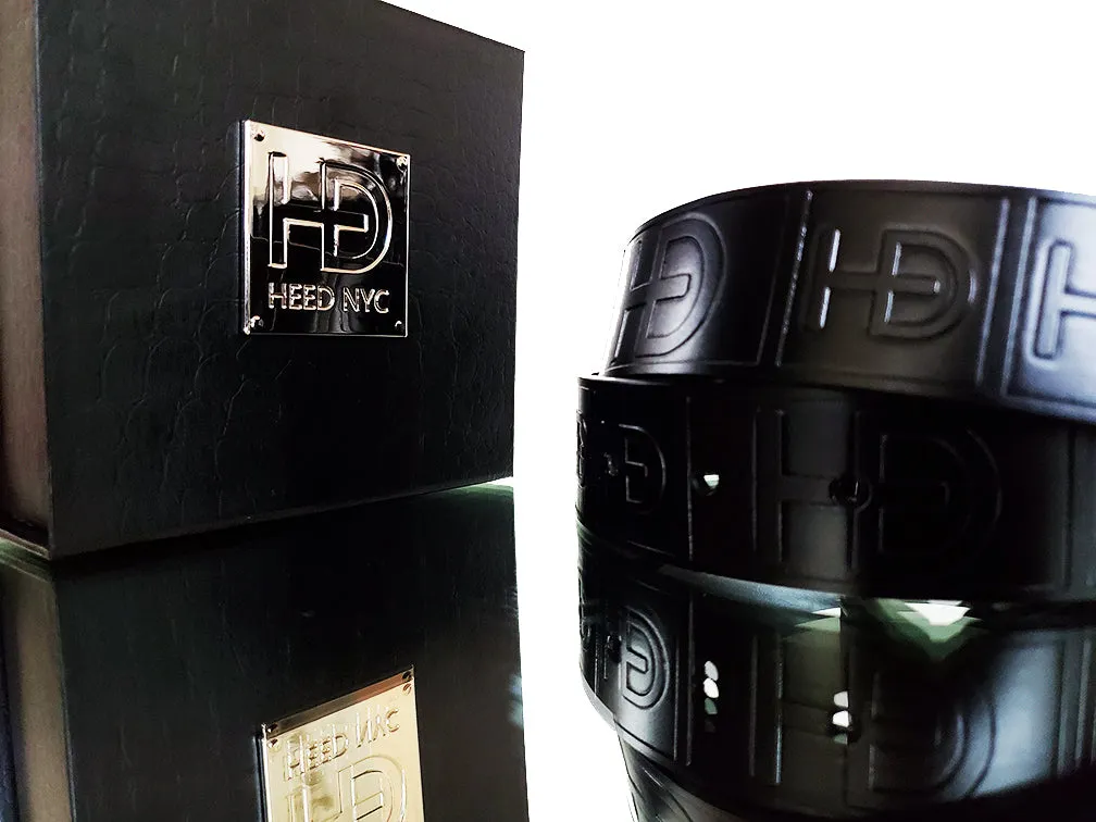HEED NYC Classic Black Genuine Leather "HD" Embossed Belt