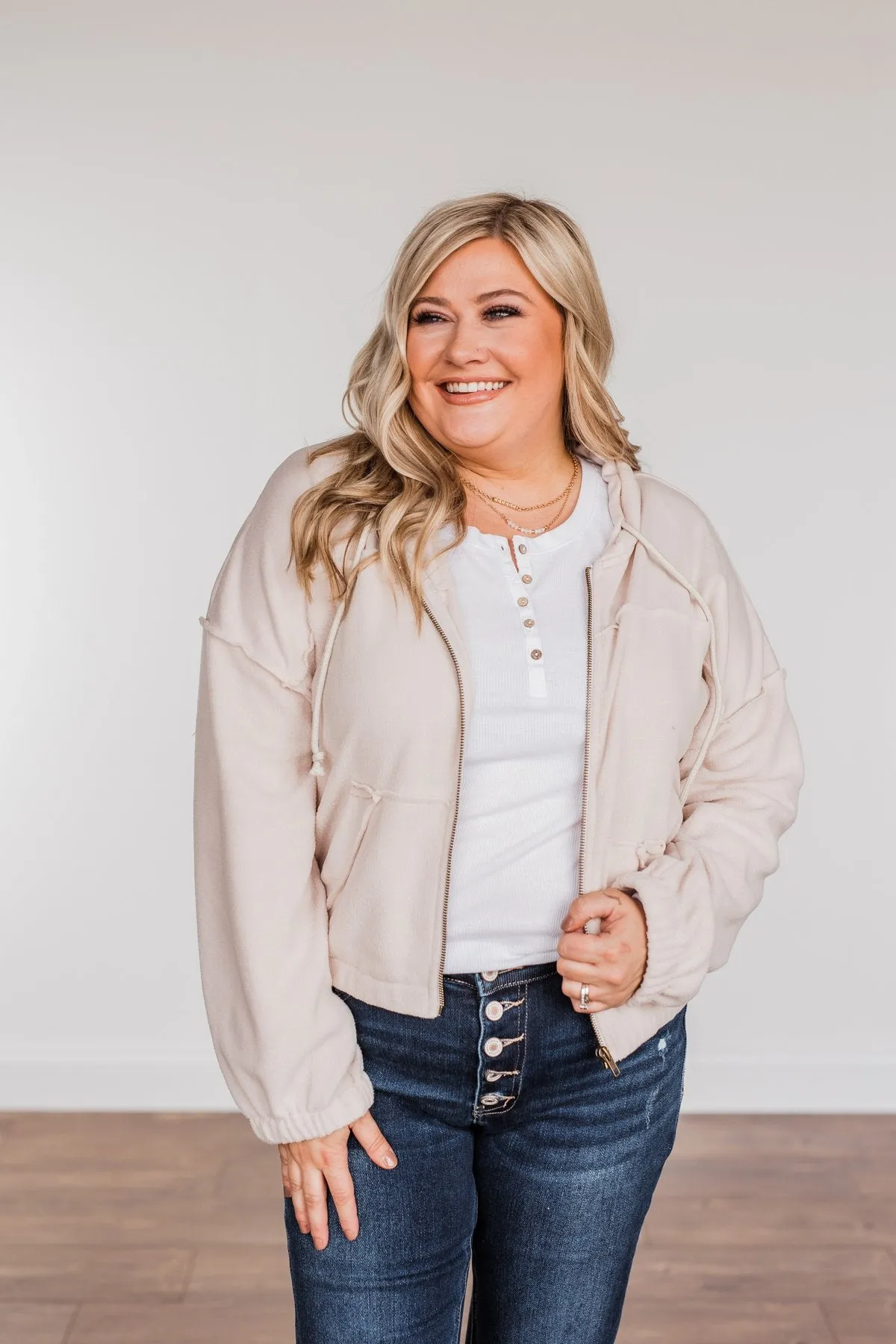 Hiding My Feelings Cropped Hoodie- Light Oatmeal