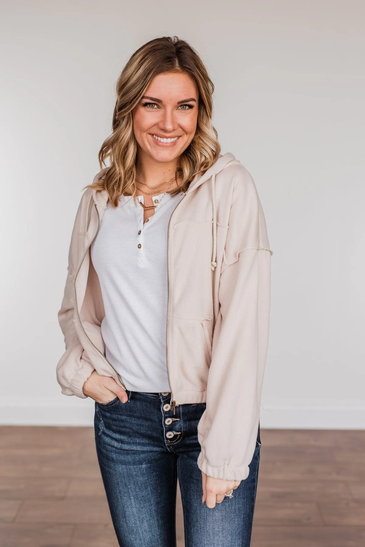 Hiding My Feelings Cropped Hoodie- Light Oatmeal