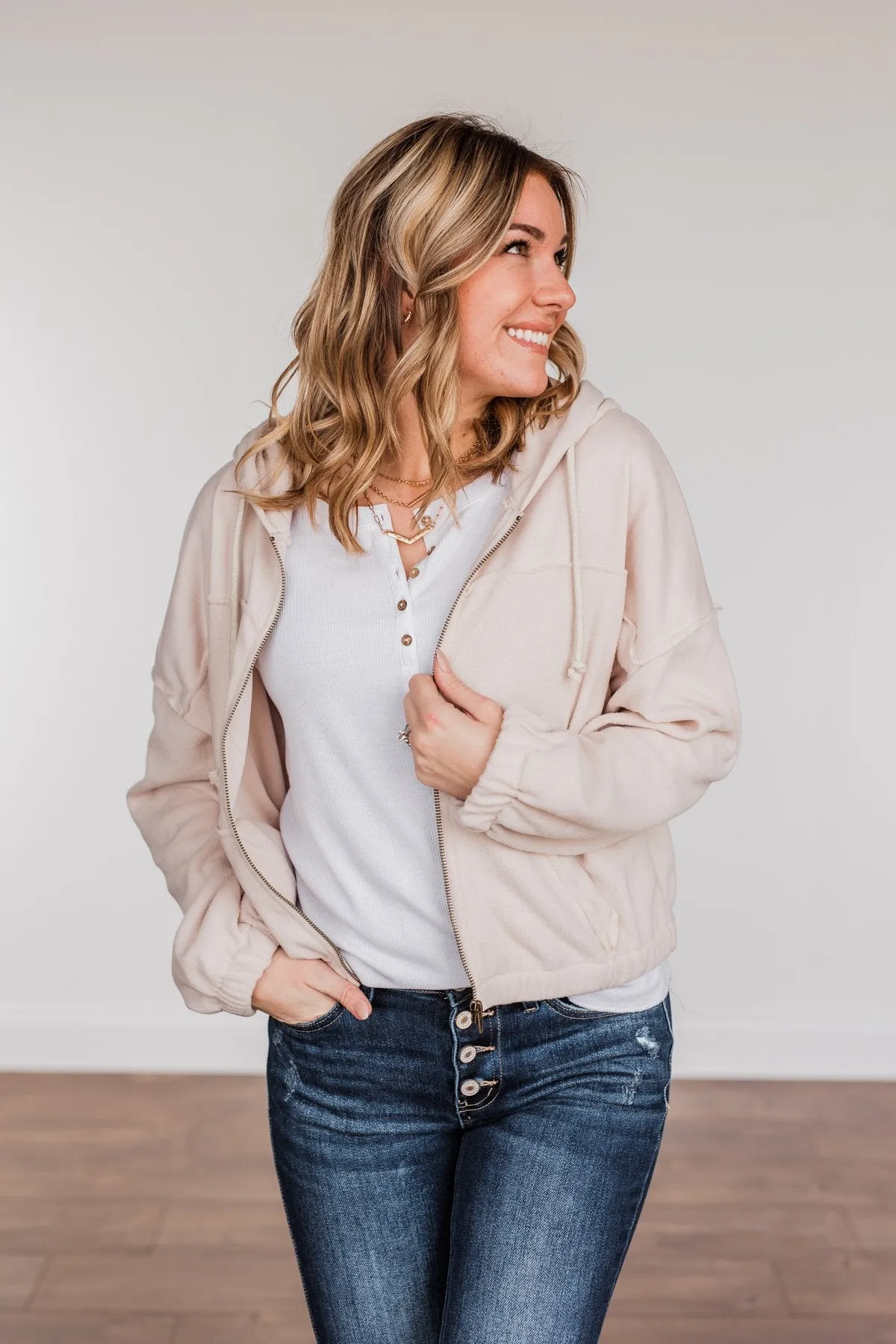 Hiding My Feelings Cropped Hoodie- Light Oatmeal