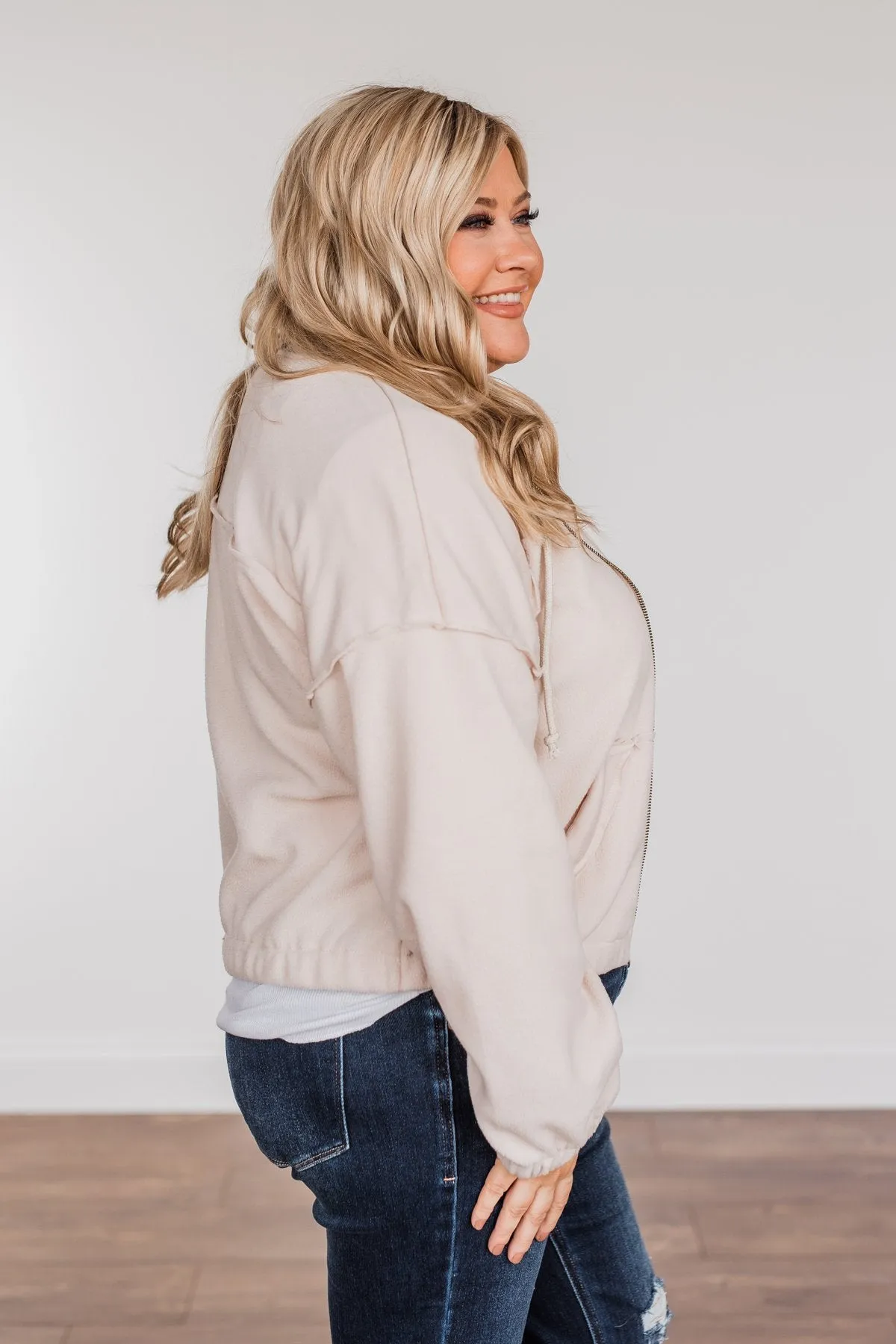 Hiding My Feelings Cropped Hoodie- Light Oatmeal