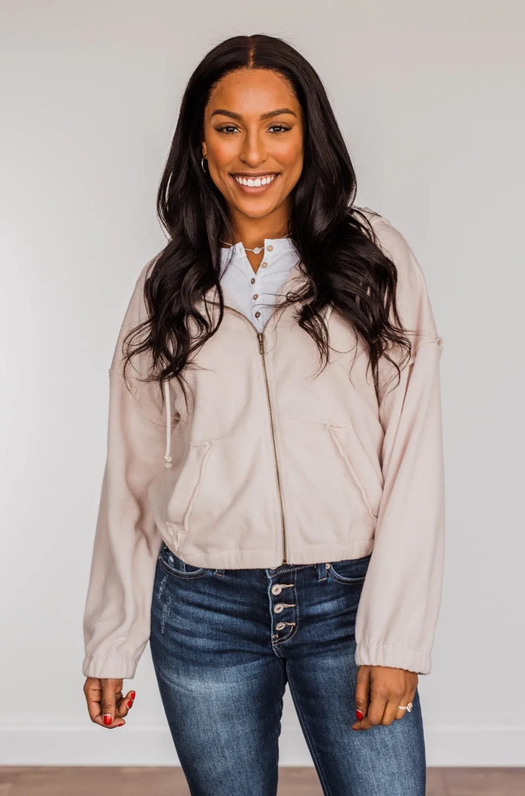 Hiding My Feelings Cropped Hoodie- Light Oatmeal