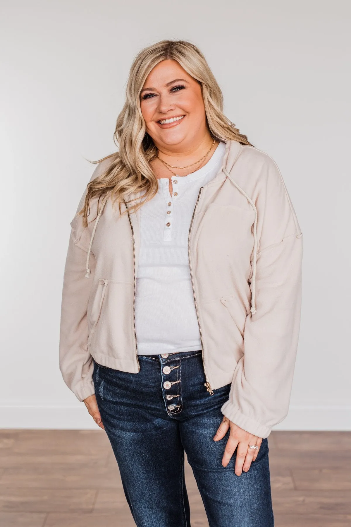 Hiding My Feelings Cropped Hoodie- Light Oatmeal
