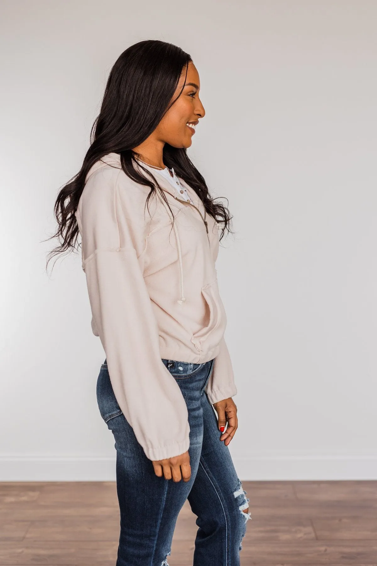 Hiding My Feelings Cropped Hoodie- Light Oatmeal