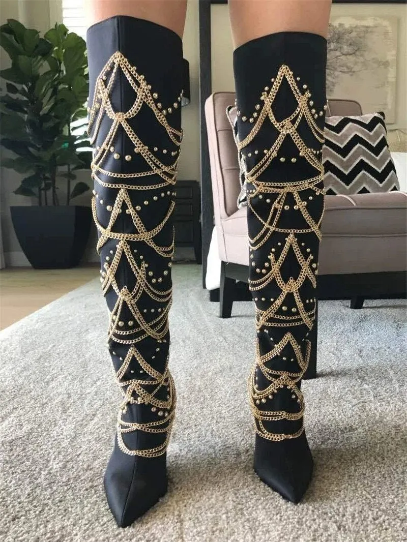 High Heels Women's Pointed Toe Over Knee Boots Party Shoes