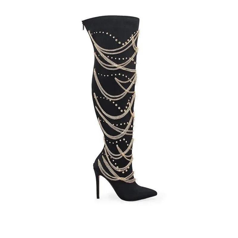 High Heels Women's Pointed Toe Over Knee Boots Party Shoes