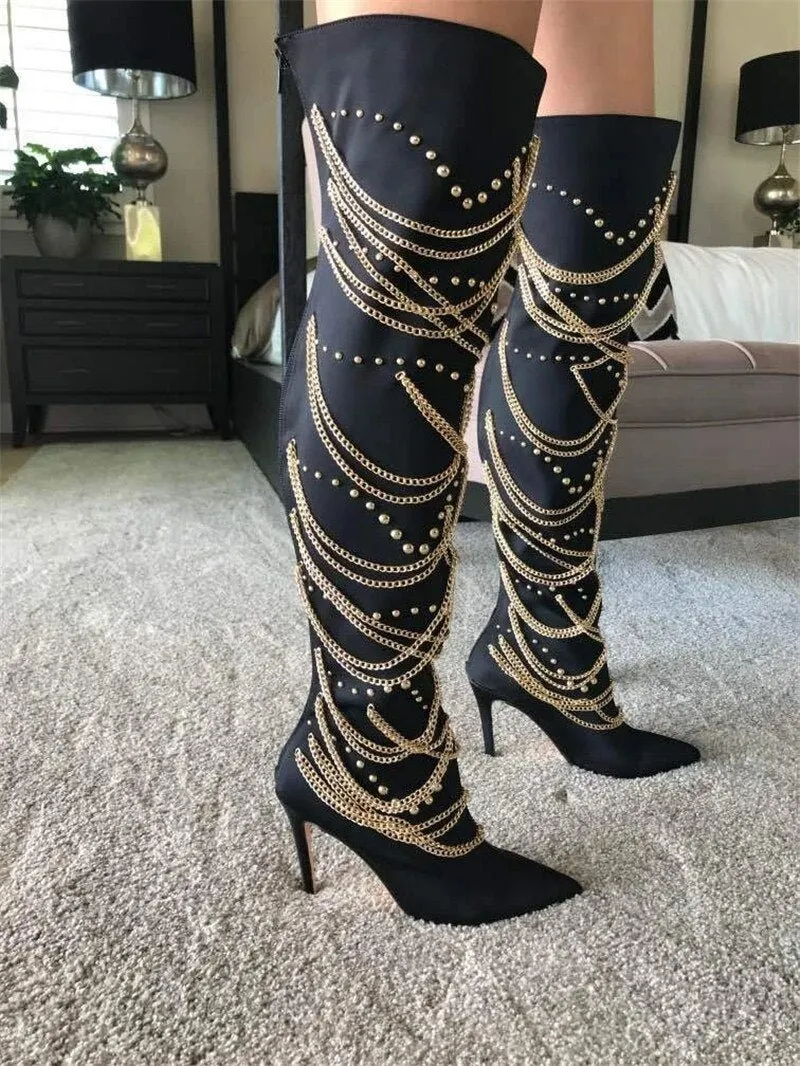 High Heels Women's Pointed Toe Over Knee Boots Party Shoes