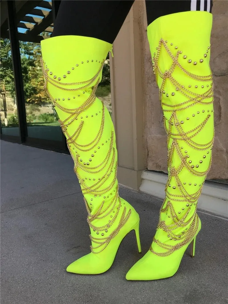 High Heels Women's Pointed Toe Over Knee Boots Party Shoes