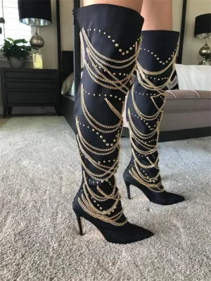 High Heels Women's Pointed Toe Over Knee Boots Party Shoes