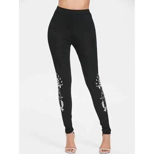High Rise Printed Casual Leggings - Black M