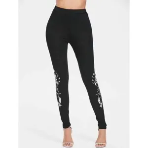 High Rise Printed Casual Leggings - Black M