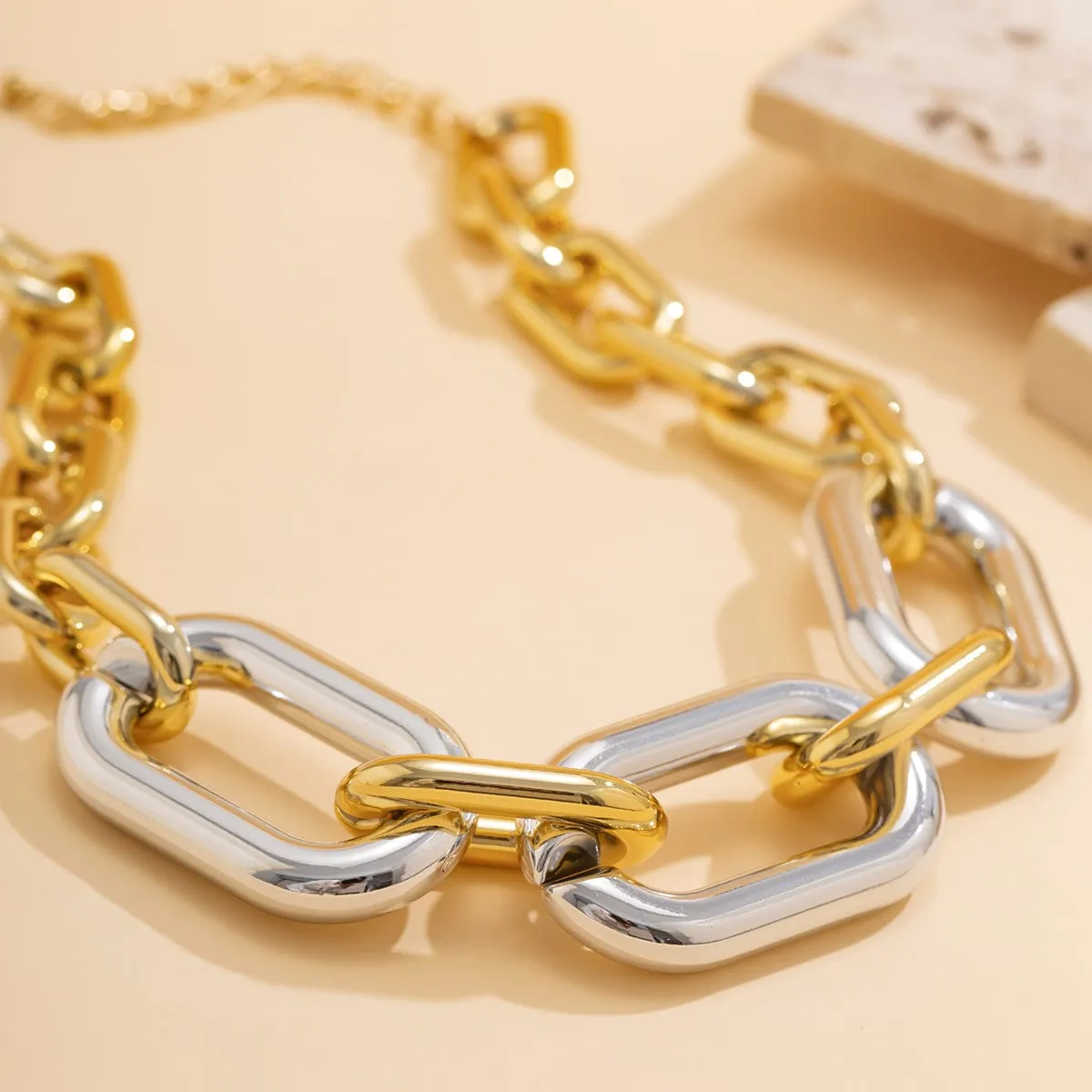 Hip Hop Two Tone Chunky Cable Chain Choker Necklace