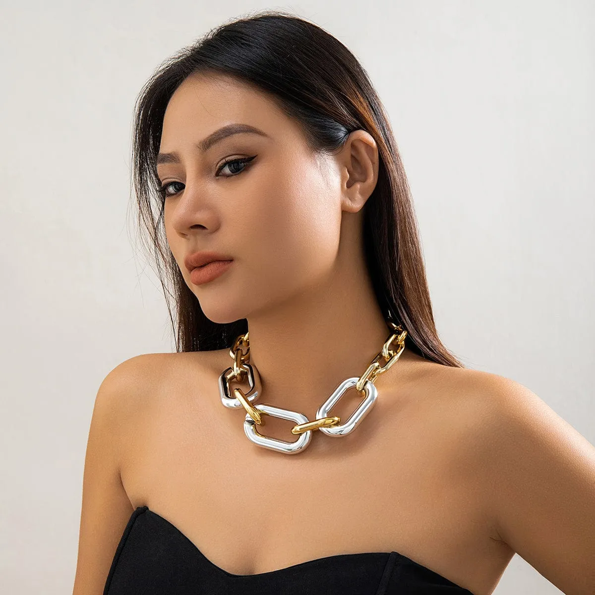 Hip Hop Two Tone Chunky Cable Chain Choker Necklace