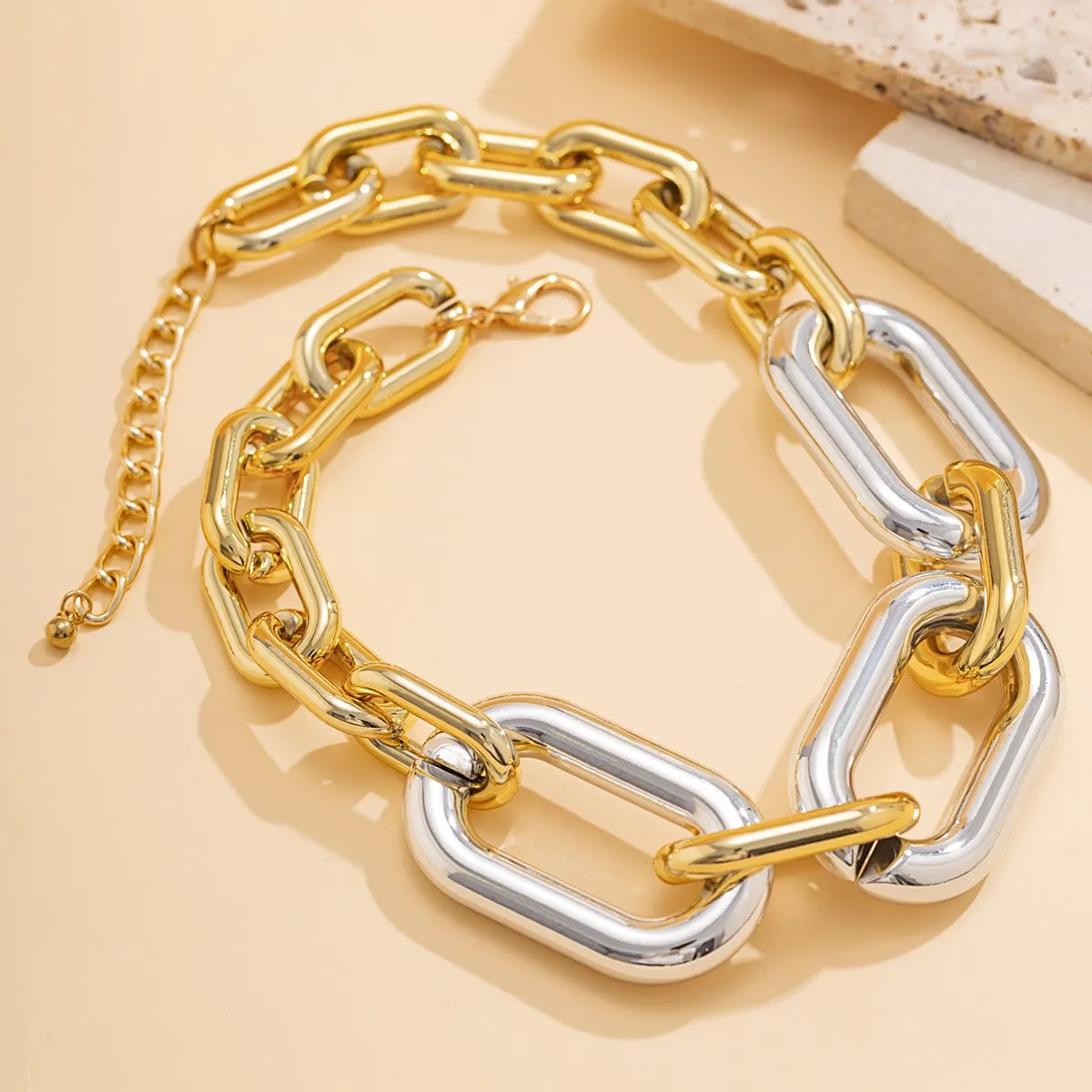 Hip Hop Two Tone Chunky Cable Chain Choker Necklace