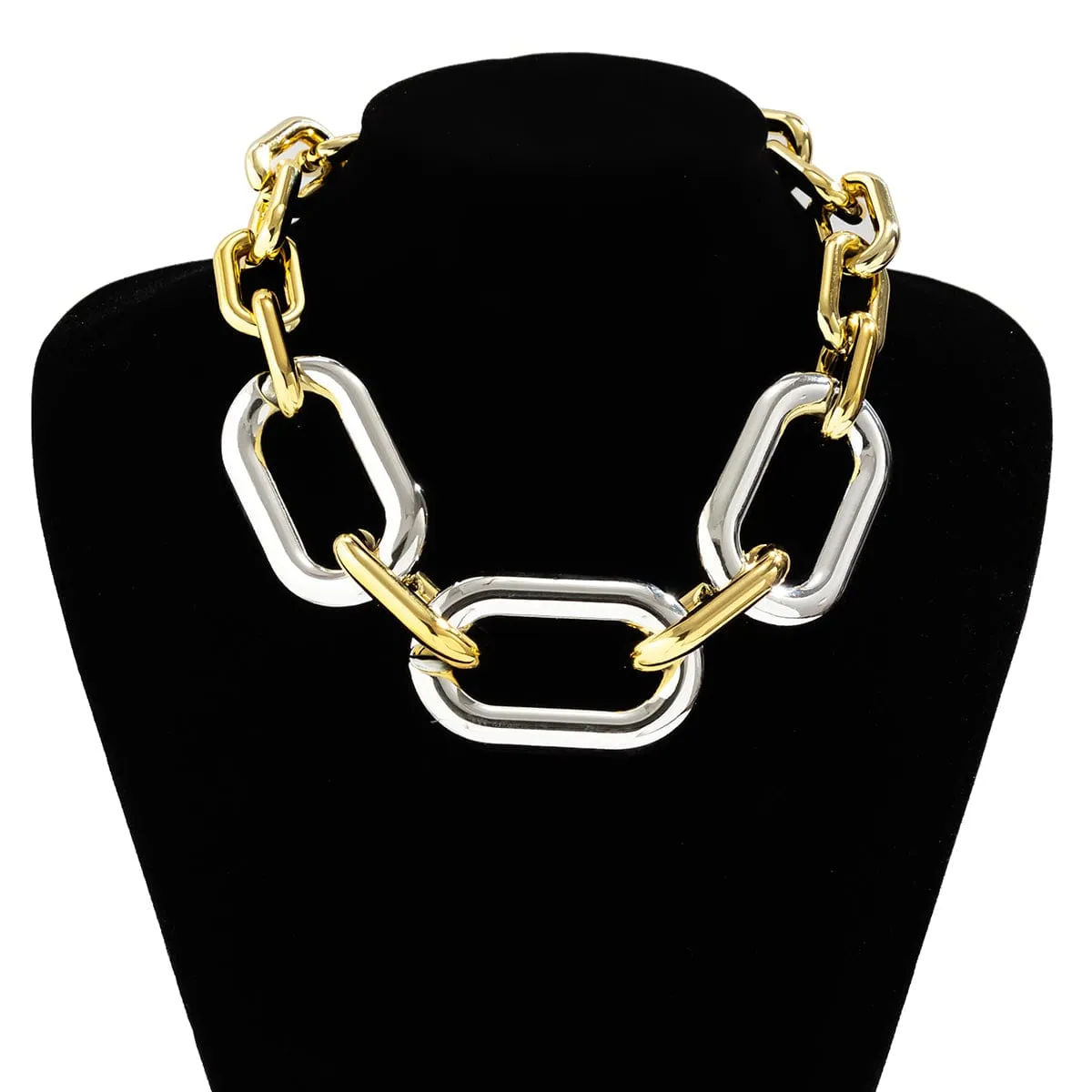 Hip Hop Two Tone Chunky Cable Chain Choker Necklace