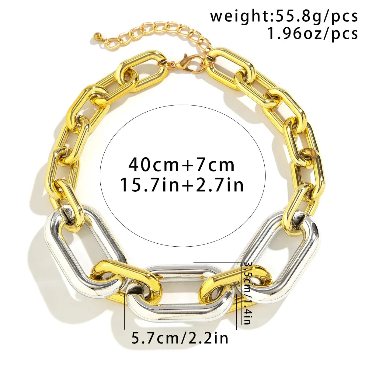 Hip Hop Two Tone Chunky Cable Chain Choker Necklace