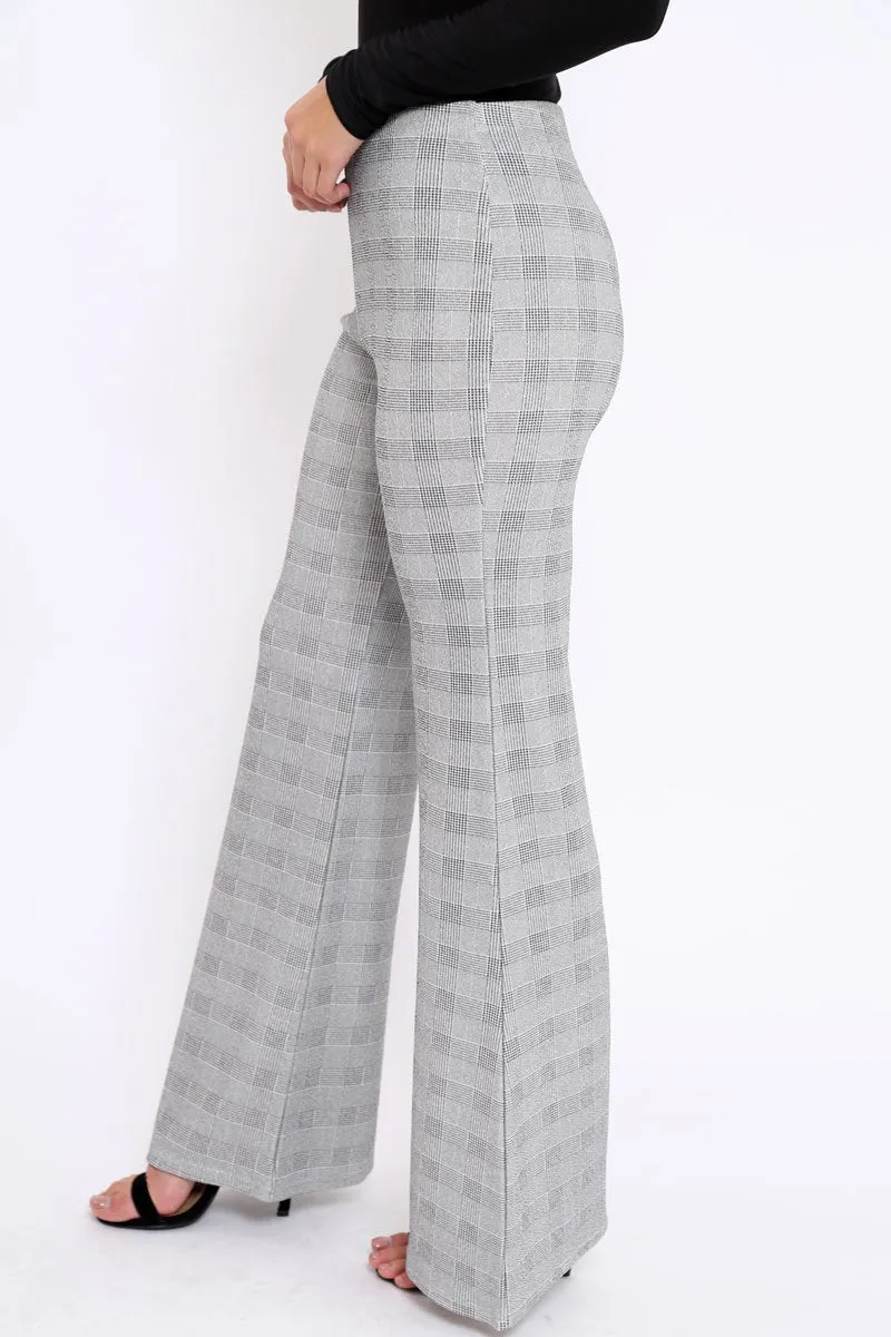 Hound-Tooth High Waist Flare Trousers -Tisha