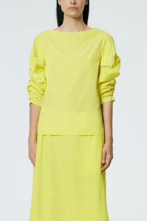 Italian Sporty Nylon Shirred Sleeve Top in Yellow