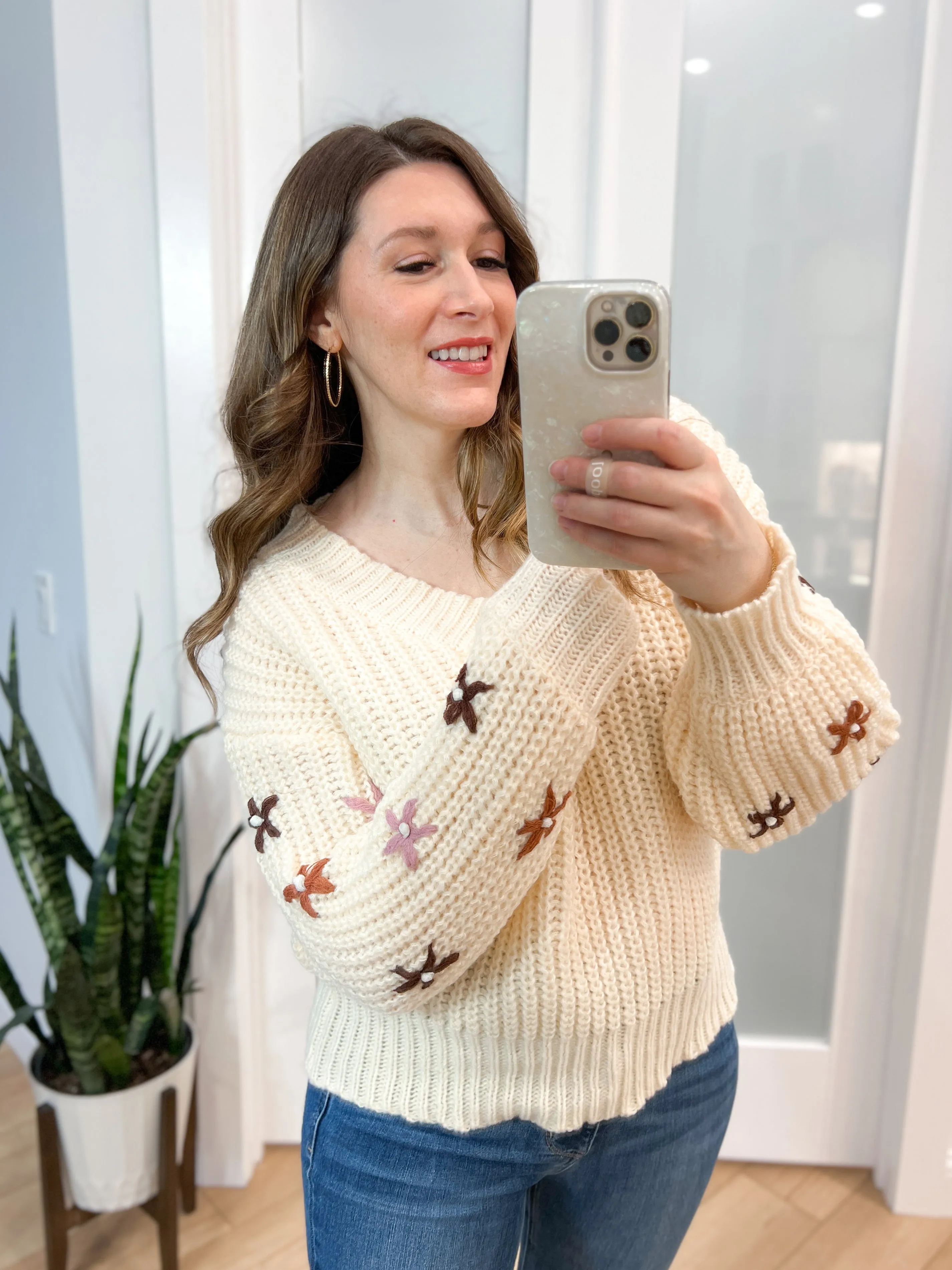Jasmine V-Neck Floral Embroidered Sweater