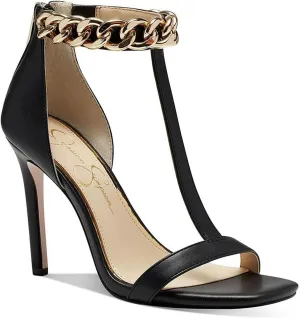 Jessica Simpson Omesa Chain Embellished Ankle Strap Heels Black Italia Nappa 10M