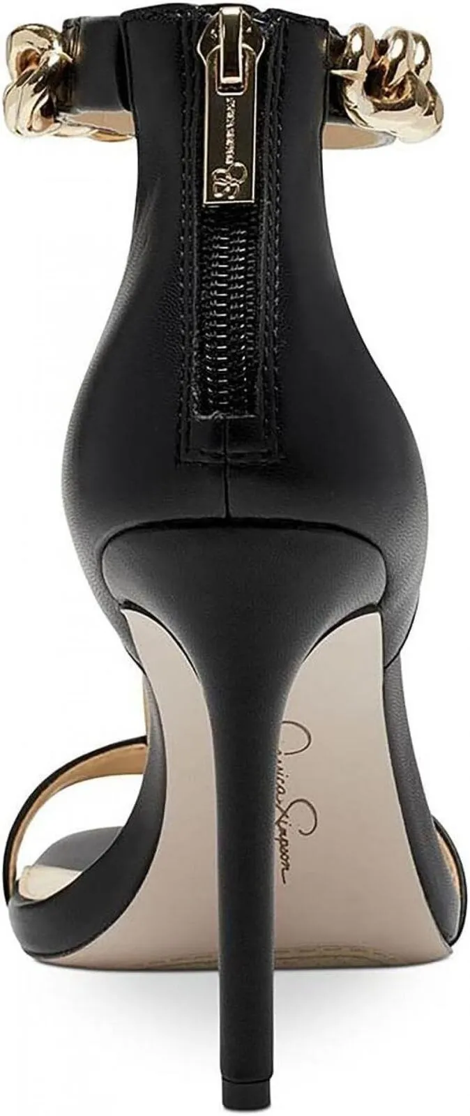 Jessica Simpson Omesa Chain Embellished Ankle Strap Heels Black Italia Nappa 10M