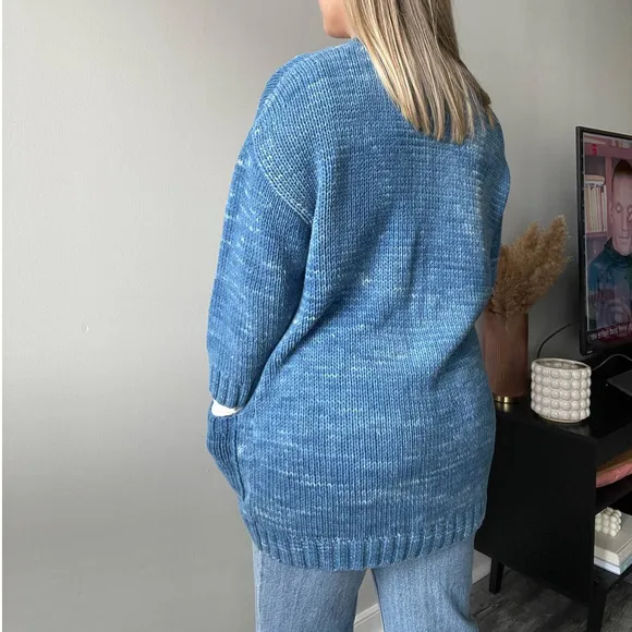 Johnny Was Veggie Dyed Open Front Cardigan Pockets Indigo Blue