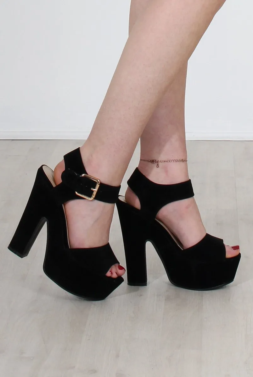 Kali Black Suede Platform Heels