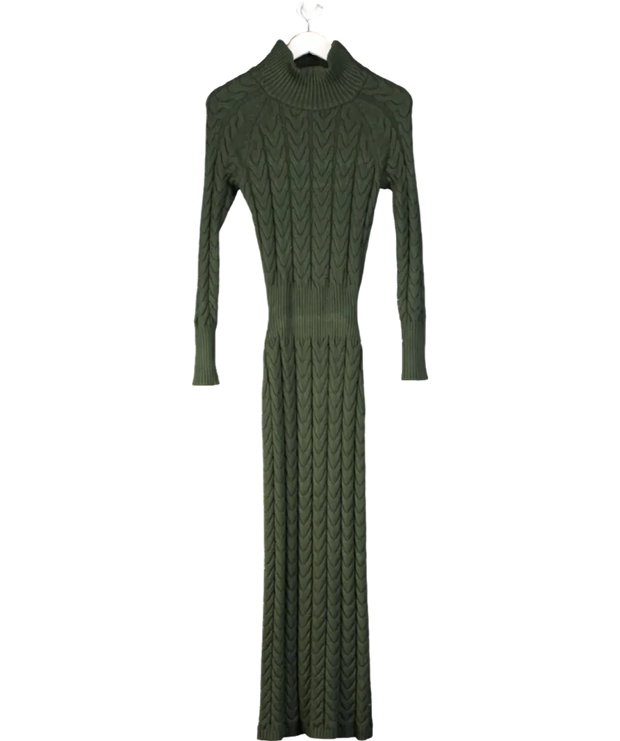 Karen Millen Green Cable Knit Funnel Neck Maxi Dress UK XS