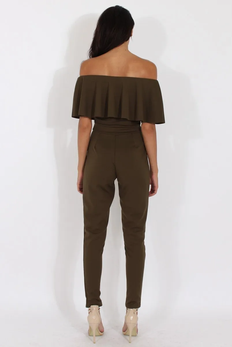 Khaki Bardot Fitted Jumpsuit - Bridget
