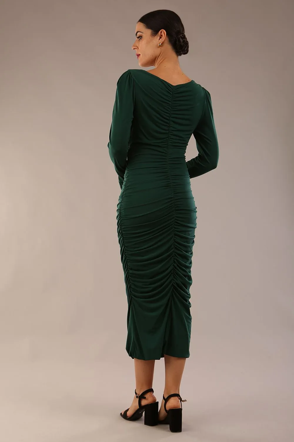 Kiki Silky Stretch Ruched Midi Dress