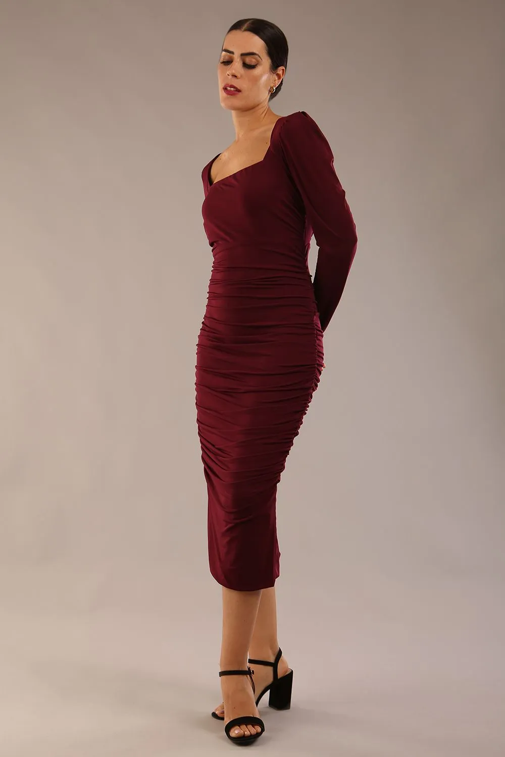 Kiki Silky Stretch Ruched Midi Dress