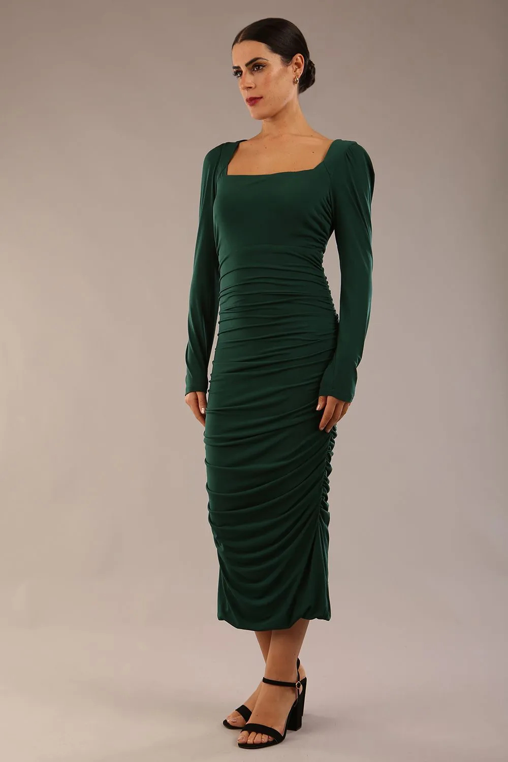 Kiki Silky Stretch Ruched Midi Dress