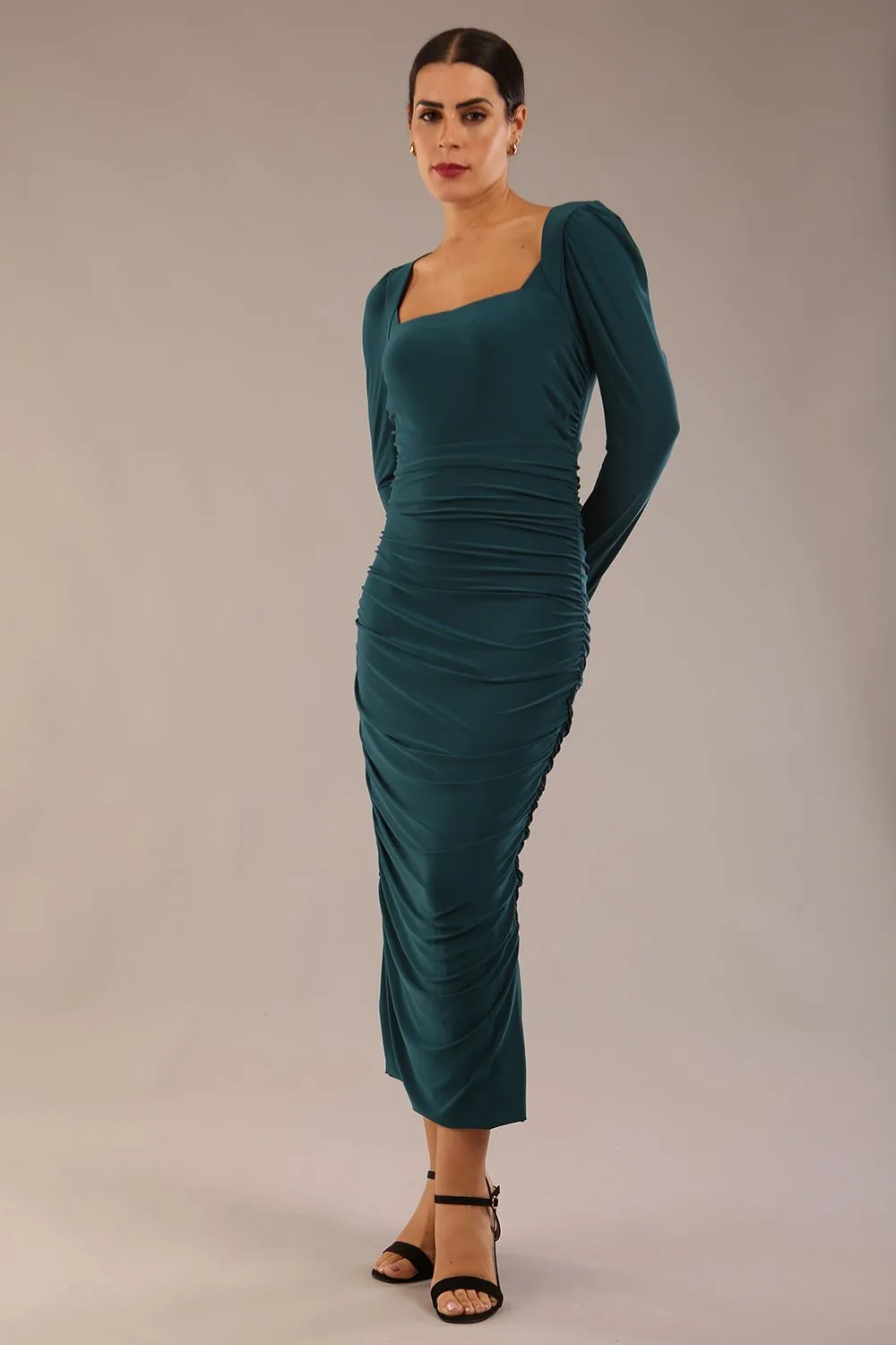 Kiki Silky Stretch Ruched Midi Dress