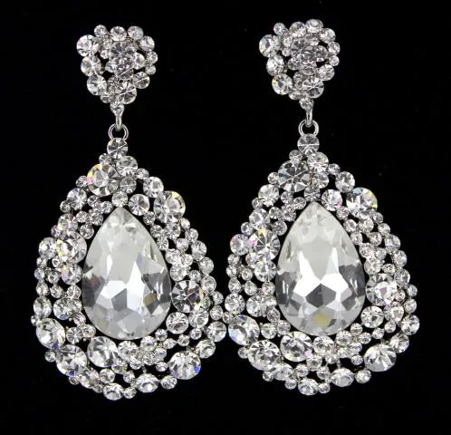 Large Crystal Earrings on Silver | Pageant Chunky Earrings | H202-7
