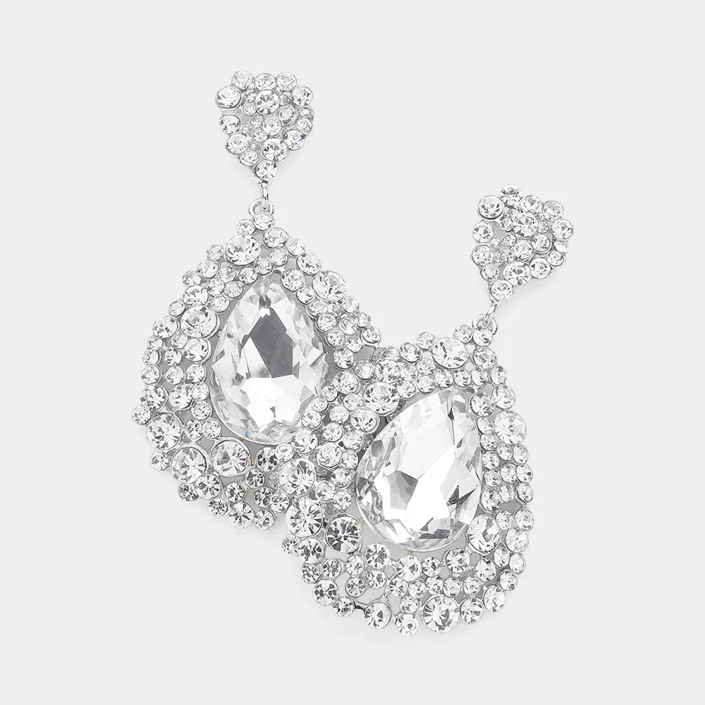 Large Crystal Earrings on Silver | Pageant Chunky Earrings | H202-7