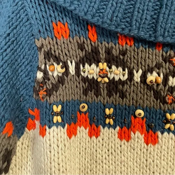 LaRock Vintage Bohemian Hippie Reindeer Beaded  Sweater with Tassels Size S