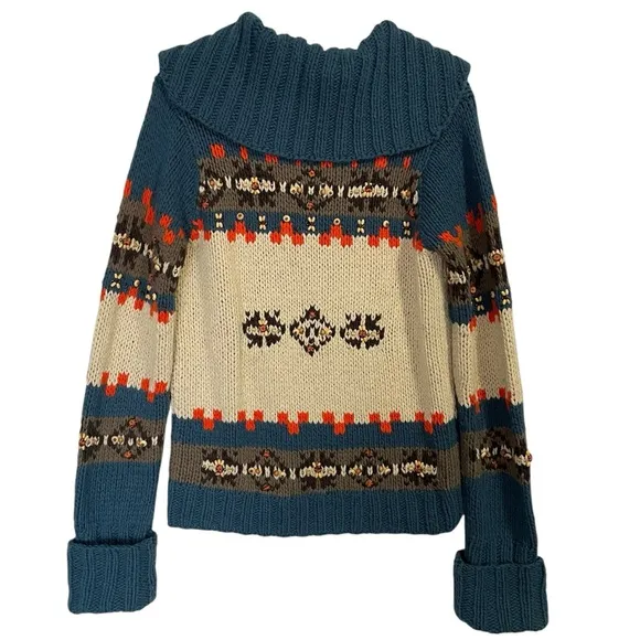 LaRock Vintage Bohemian Hippie Reindeer Beaded  Sweater with Tassels Size S