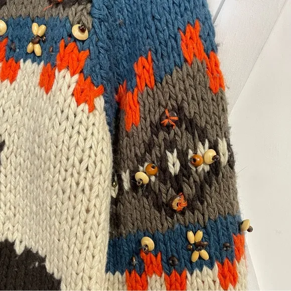 LaRock Vintage Bohemian Hippie Reindeer Beaded  Sweater with Tassels Size S