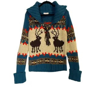 LaRock Vintage Bohemian Hippie Reindeer Beaded  Sweater with Tassels Size S