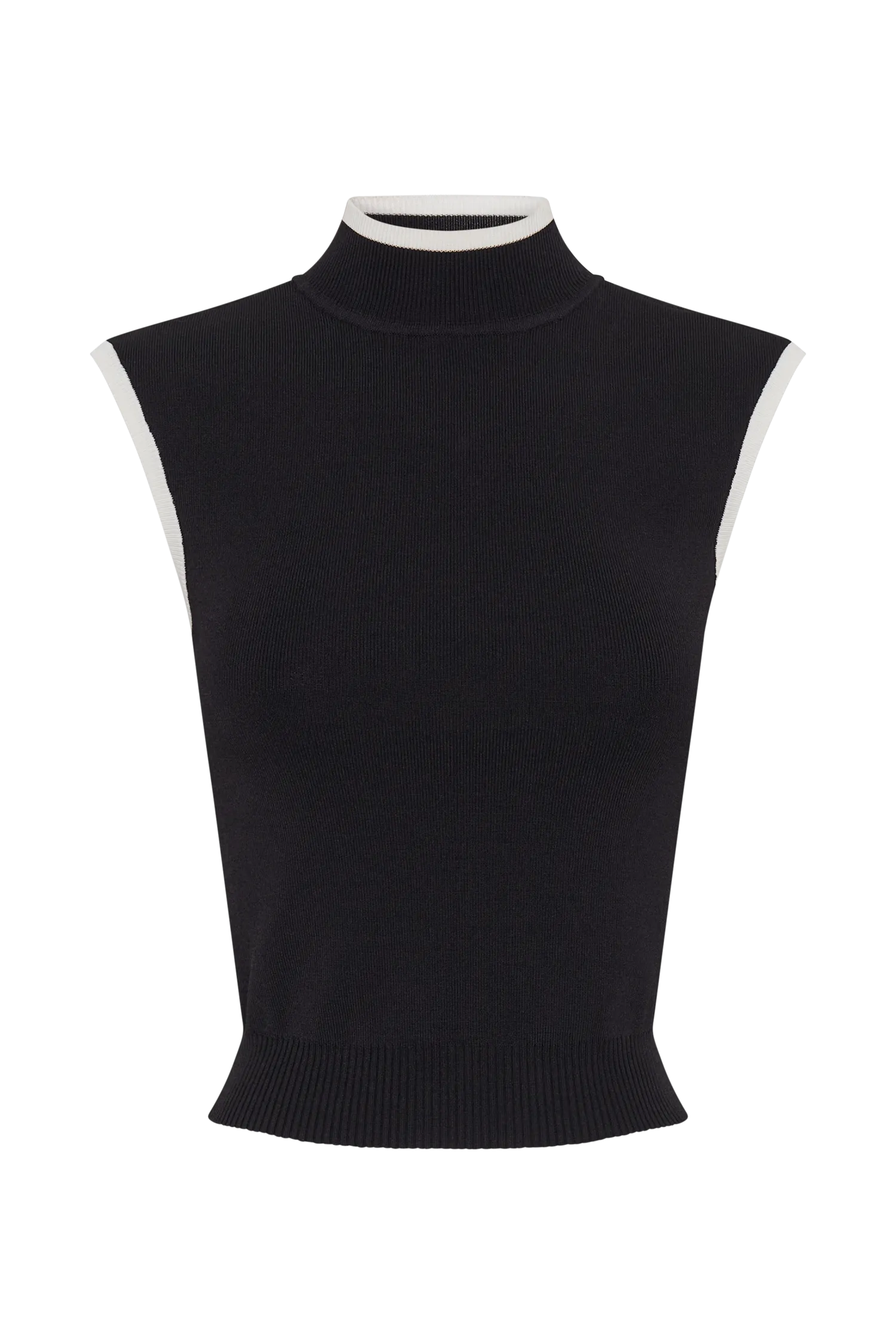 Laurina High Neck Contrast Top - Black