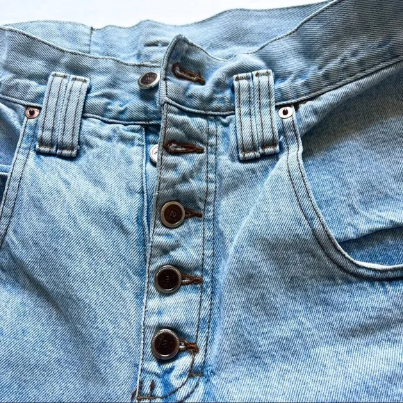 Lei Stone Baggy Wide Leg Denim High / Low Fold Over 5-Button Jeans Size 11 / 29