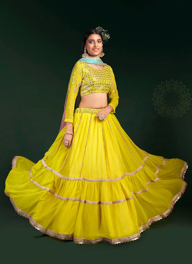 Lemon Yellow Embroidered Stylish Lehenga Choli