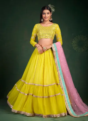 Lemon Yellow Embroidered Stylish Lehenga Choli