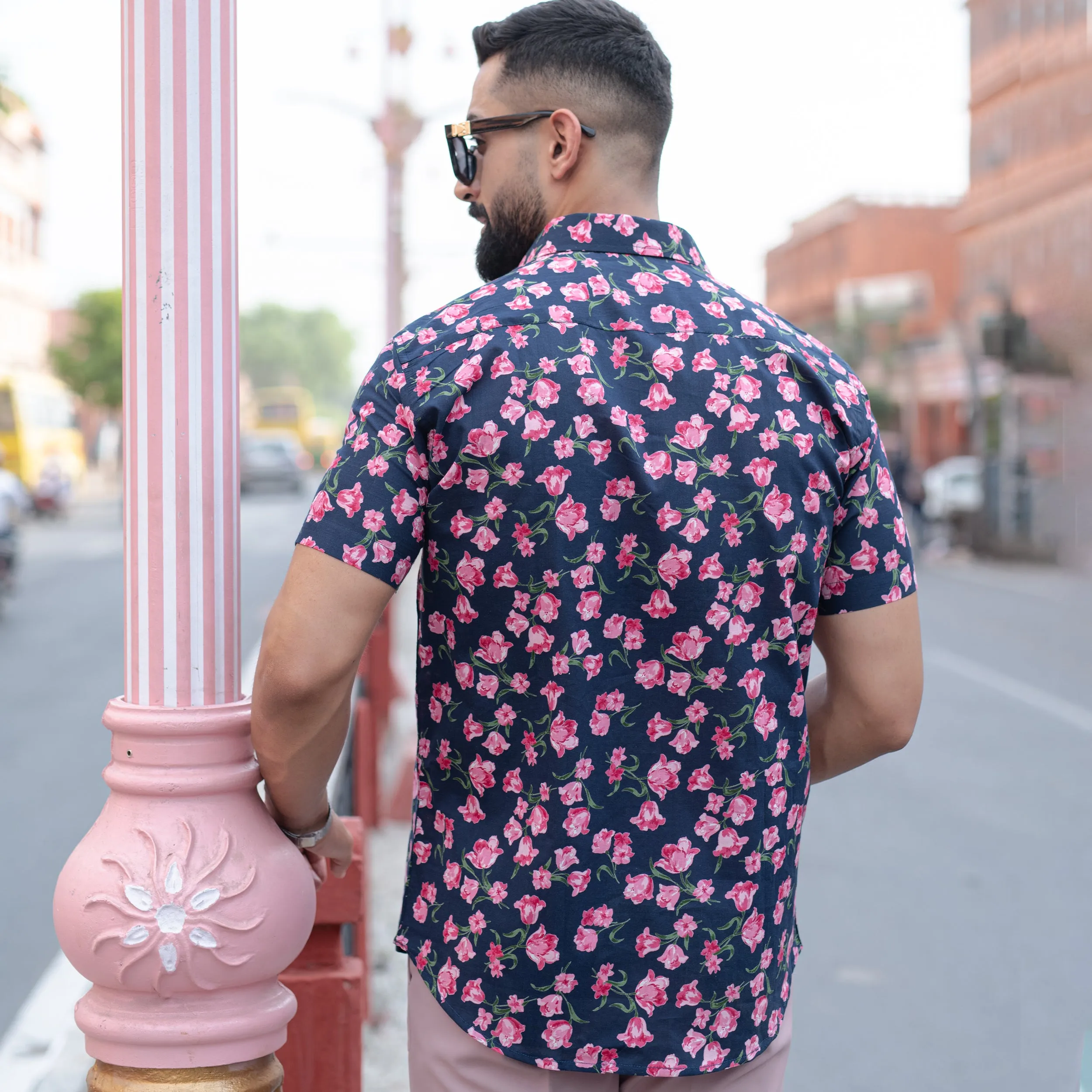 Light Black Floral Half Sleeve Printed shirt