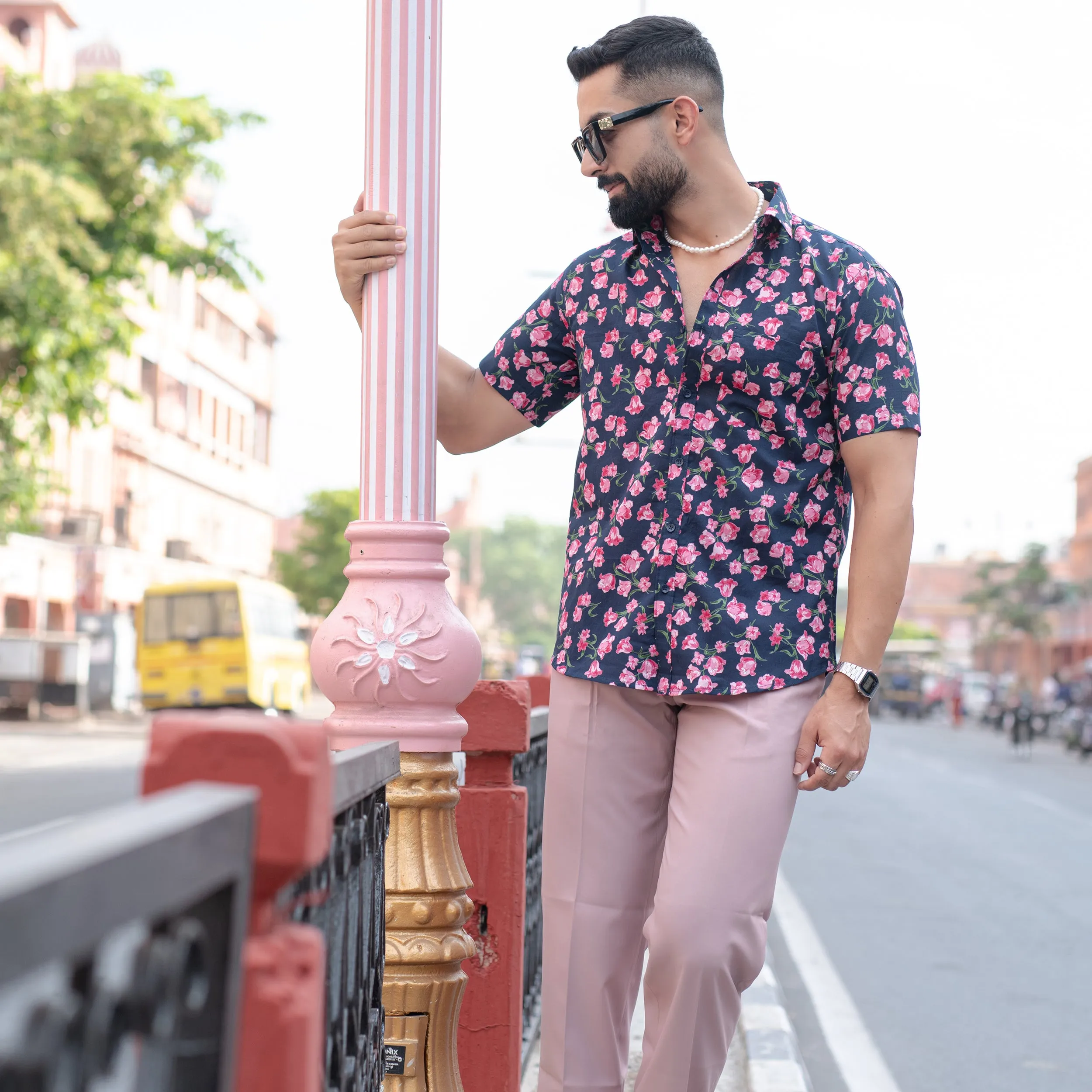 Light Black Floral Half Sleeve Printed shirt