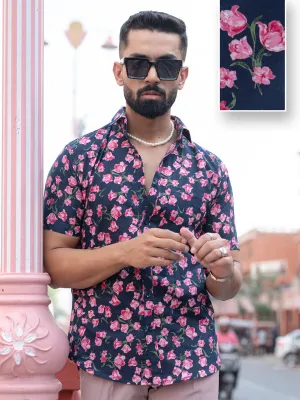 Light Black Floral Half Sleeve Printed shirt